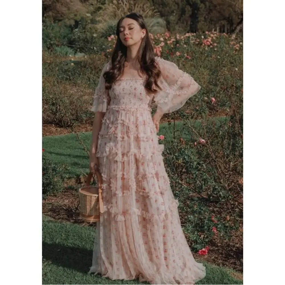 NEEDLE & THREAD Sz 2 Bijou Rose Smocked Maxi Dress Gown - Picture 13 of 13